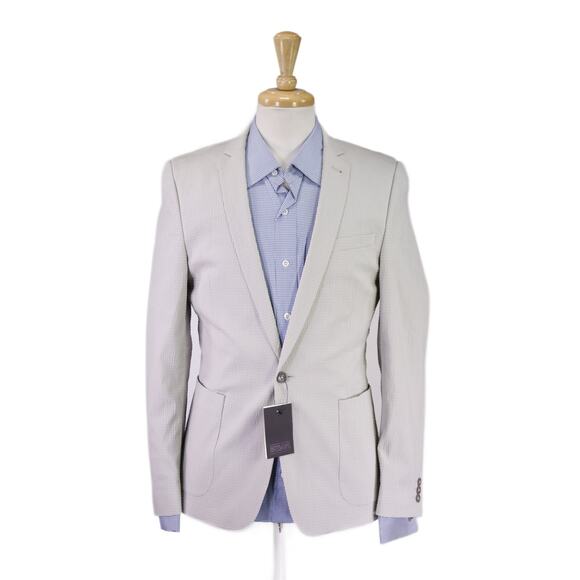 ASOS Light Putty Gray Seersucker Patch Pocket Slim Fit Blazer Jacket 38S - Picture 1 of 8